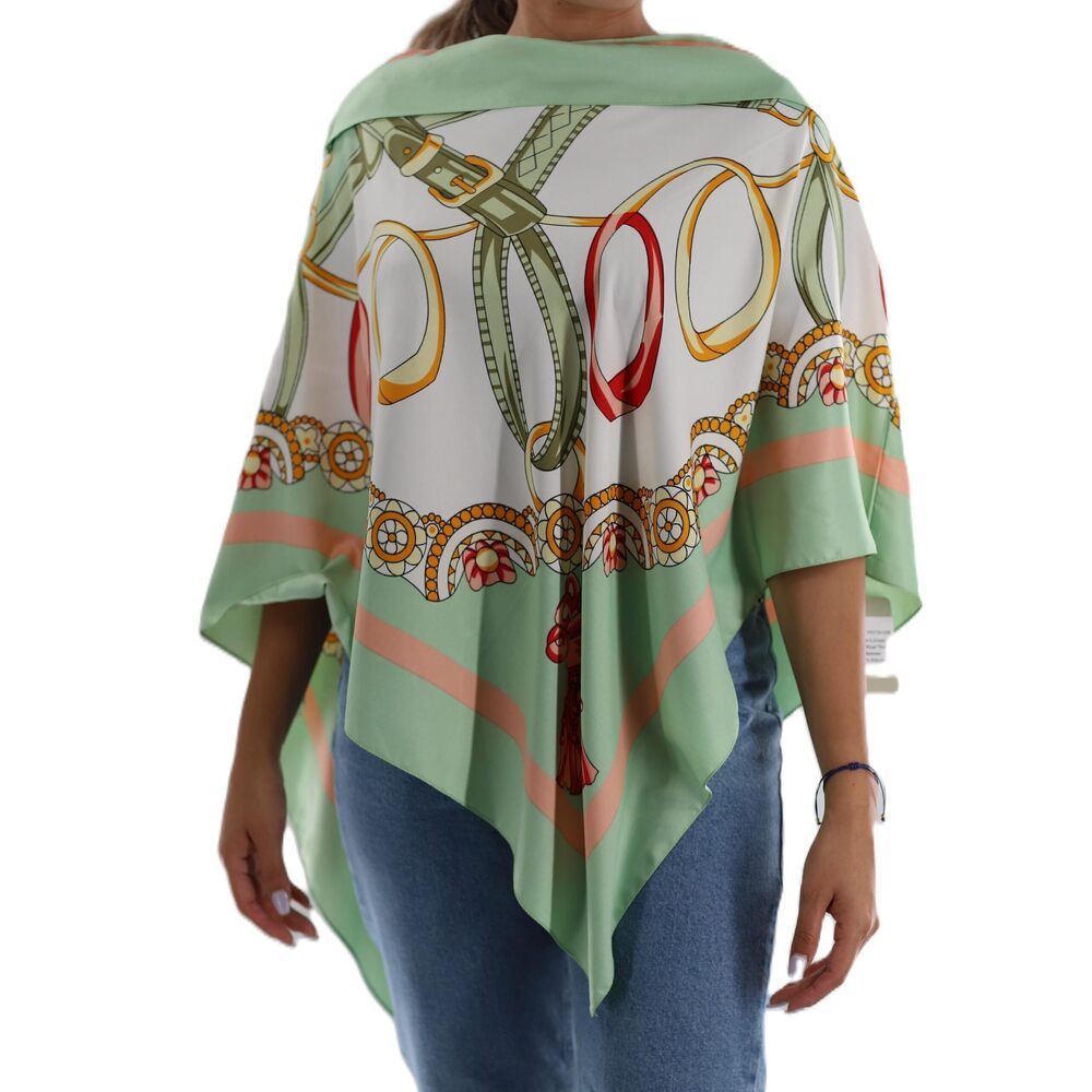 7515 La Fiorentina Womens Classic Chain Print Poncho, Light Green, One